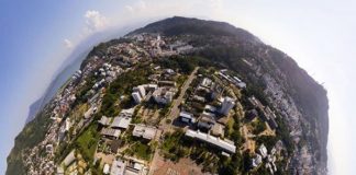 foto aérea distorcida com técnica focal que faz com que o chão pareça redondo, mostrando o campus da ufsc