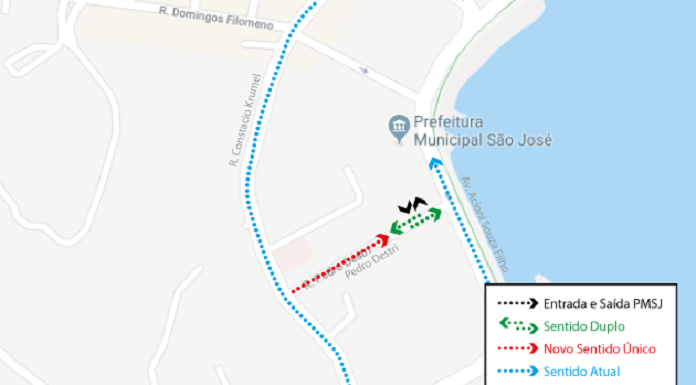 mapa mostrando a alteração na rua, agora com sentido único parcial