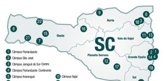 mapa de sc mostrando 22 campi do ifsc