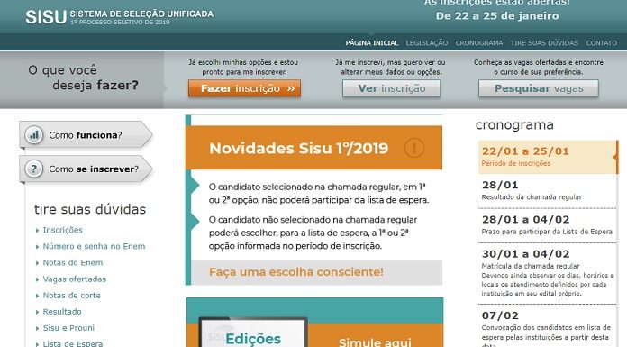 print screen do site do sisu