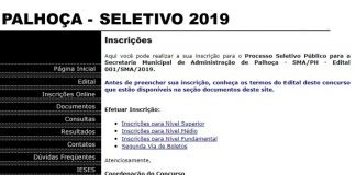 print screen do site do processo seletivo