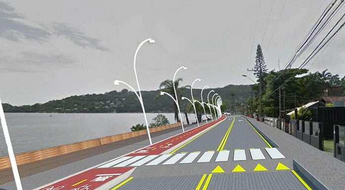 projeção em desenho de calçada e pavimento sobre a avenida das rendeiras, na lagoa