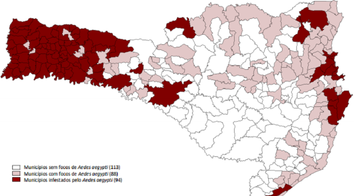 mapa cidades catarinenses infestadas pelo aedes aegypti