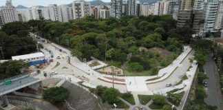 foto aérea da cabeceira insular da ponte, mostrando mirante e o parque da luz