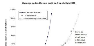 gráfico com duas curvas, uma em ascensão muito maior no eixo y, outra menor