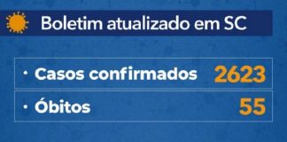 tabela que mostra 2623 casos coronavirus sc e 55 mortes covid-19