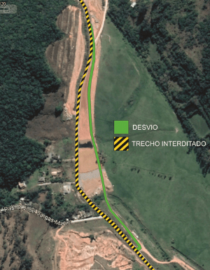 Mapa do trecho mostrando onde será interditado e onde ocorrerá o desvio