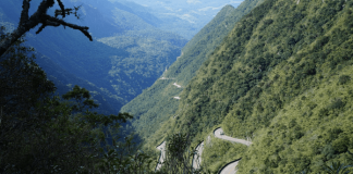 Tráfego na Serra do Rio do Rastro sofrerá alterações em fevereiro - vista da estrada do alto mostrando curvas na encosta com mata