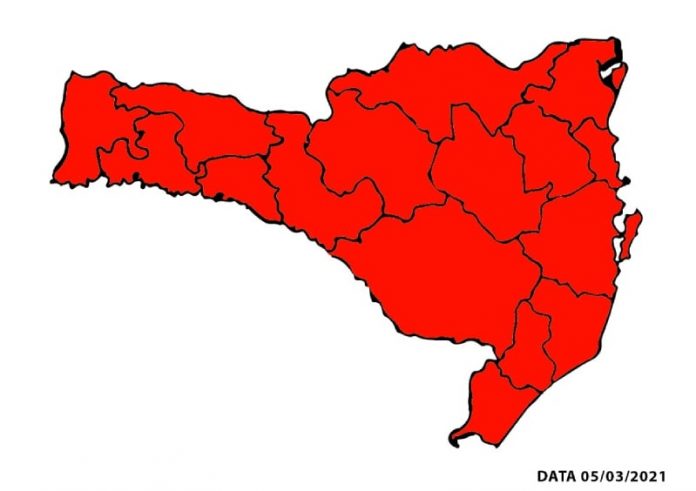 matriz de risco à covid em sc mostra todas as reigões do estado em vermelho