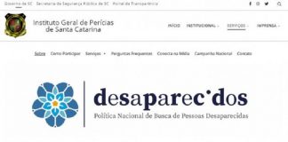 Print da página do site Conecta, do IGP, é branca com a palavra desaparecidos em destaque, a página busca organizar informações para a busca de pessoas desaparecidas