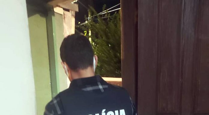 polícia civil prende casal por abusos sexuais em palhoça - policial civil de costas dentro de casa