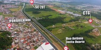 imagem aérea com projeto da avenida beira-rio de forquilhas em são josé ligando à SC-281