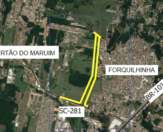 traçado da av. beira-rio de são josé que será construída na região de forquilhas em convênio do estado com a prefeitura