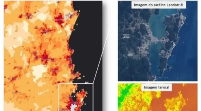 Imagens de satélite mostram que as cidades são mais quentes que o campo, formando as “ilhas de calor”