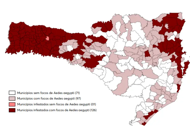 126 municípios de SC são considerados infestados, o que representa um aumento de 13% em relação ao mesmo período de 2021