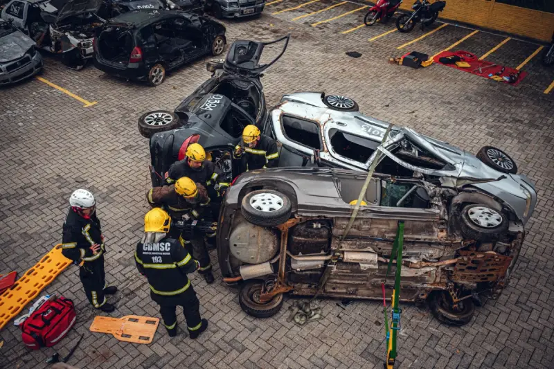 grupo de treinamento de resgate veicular no 10º batalhão de bombeiros, em são josé