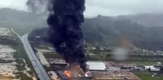 Incêndio com produto tóxico em empresa de logística na BR-101 em Penha