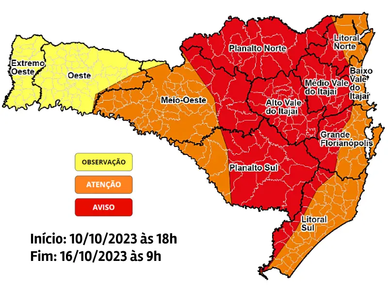 Alerta de risco alto para deslizamentos em SC