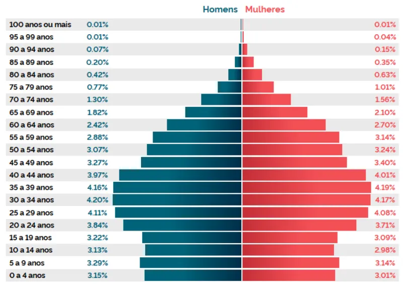 Pirâmide etária da população de Santa Catarina