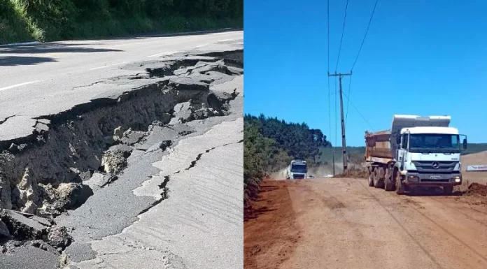 BR-153 está bloqueada por causa de rachaduras na pista