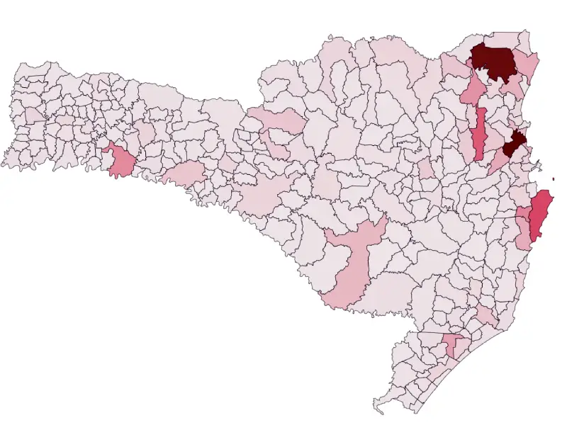 Mapa dos PIBs municipais em SC